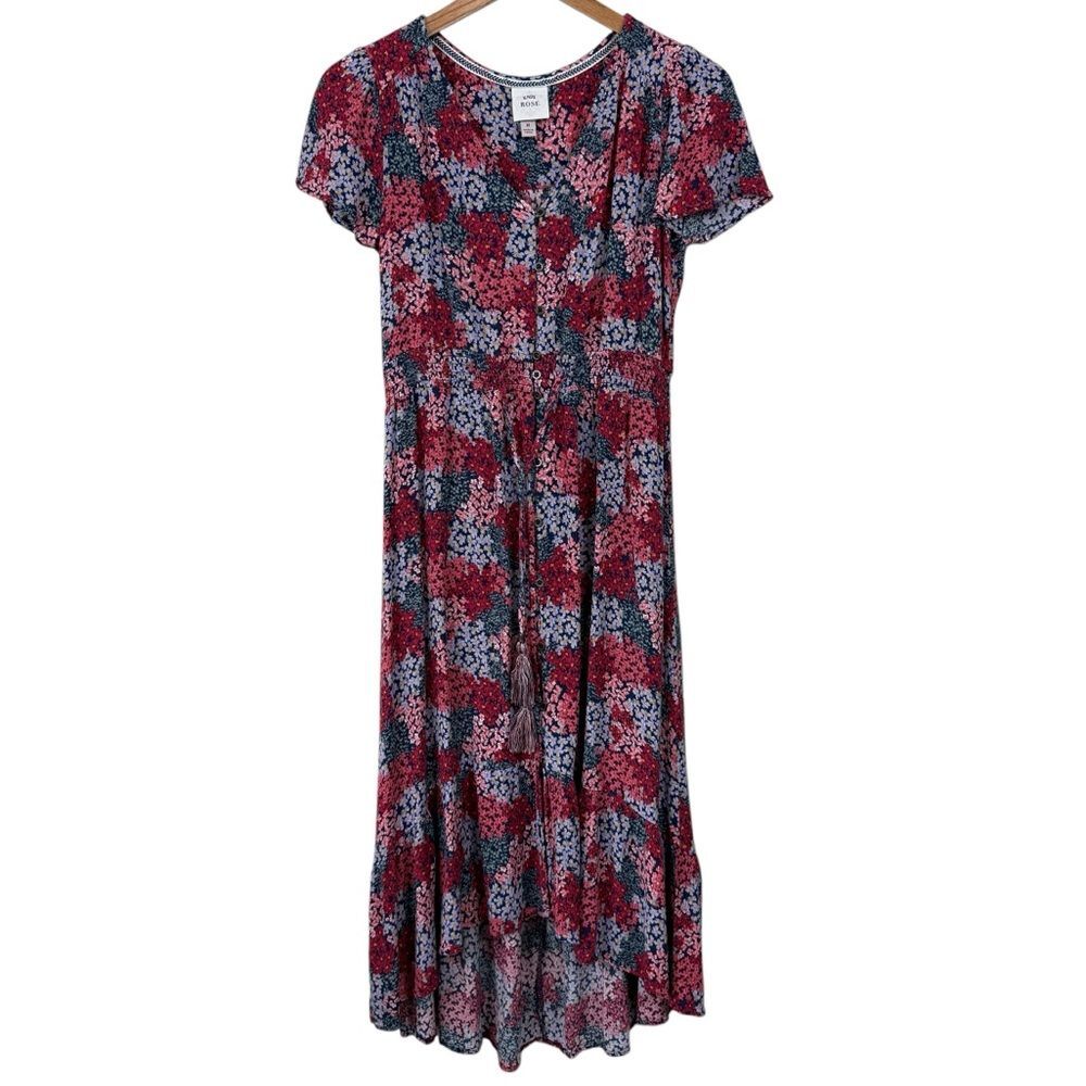 Knox Rose Multi-Color Floral Print High Low Hem Midi Dress Boho Chic Womens Sz M